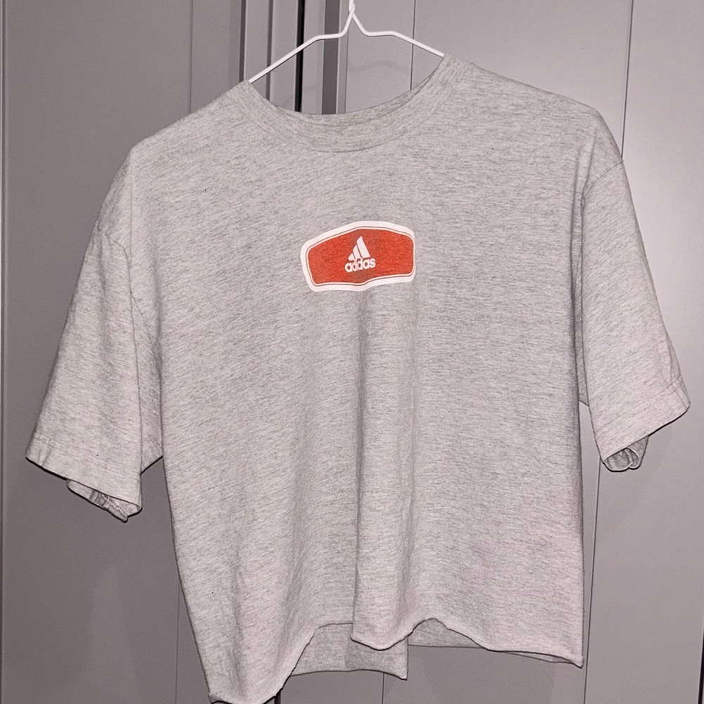 Adidas Grey Crop T‑Shirt with Orange Logo